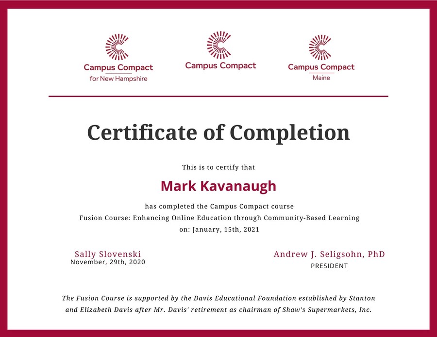 FALL Fusion Course Certificates